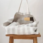 OEM Custom Slouchy Shopping Bag European Flax Linen Large Oversized Shoulder Tote Beach Bag With Pockets